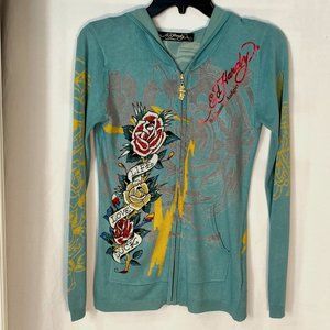 Ed Hardy - Rare - Front Zip Hooded Sweater Sz S